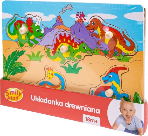 Drevená skladačka s dinosaurami a úchytmi