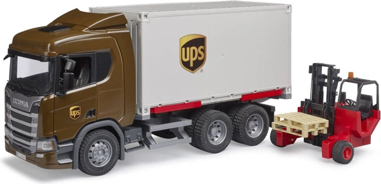 BRUDER Scania Super 560R UPS logistické vozidlo s vysokozdvižným vozíkom