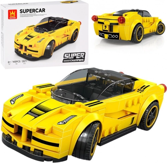 Technická stavebnica športové auto žlté, 143 dielikov s nálepkami