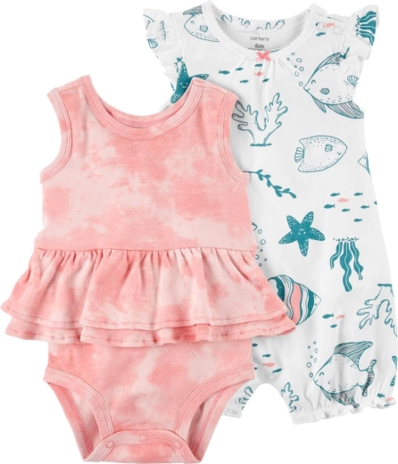 CARTER'S 2-dielny set pre dievčatá Ivory ocean: body bez rukávov a letný overal s krátkym rukávom – 9m