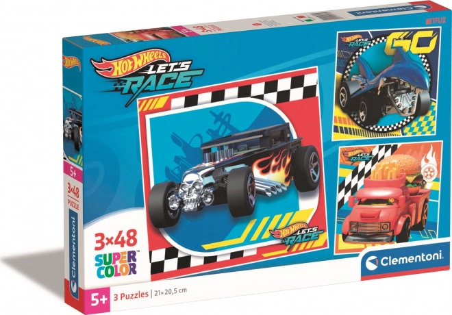 Puzzle 3×48 dielikov HOT WHEELS – sada štvorcových puzzle CLEMENTONI