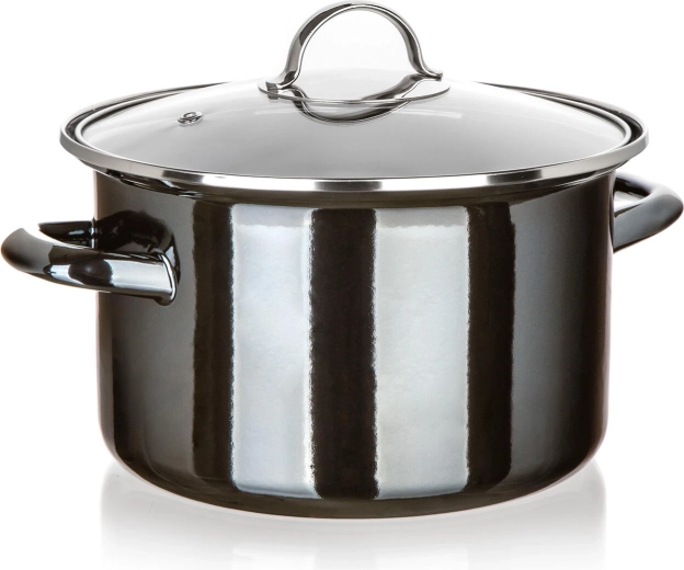 Smalťovaný hrniec so sklenenou pokrievkou 24 cm 3,7 l Metallic Black