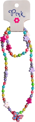 Detský náhrdelník s kvietkami a príveskom motýľa