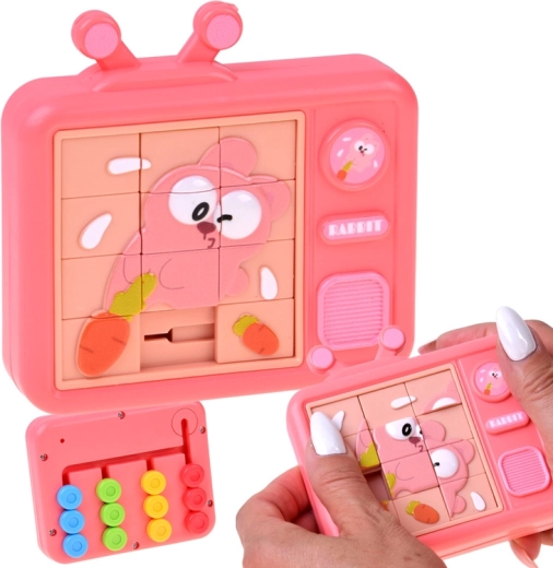 Obojstranná senzorická skladačka králik – posuvné puzzle a farebný labyrint - 1 kus