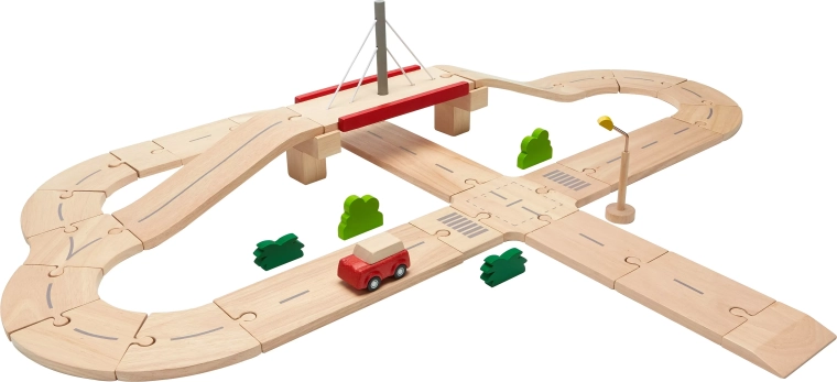 Drevená autodráha s mostom PlanToys