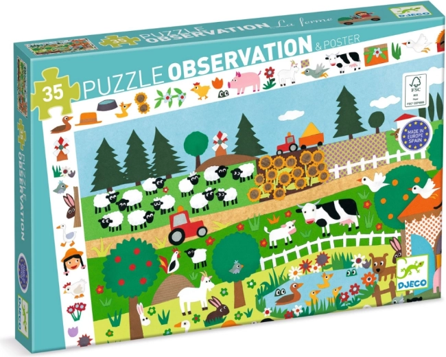 Djeco pozorovacie puzzle Farma, 35 dielikov