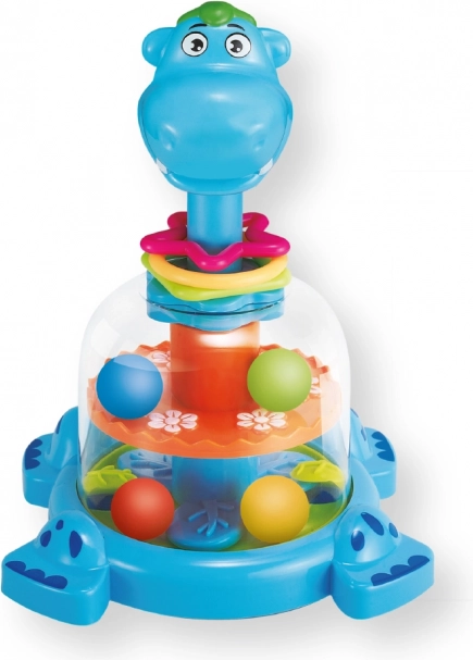 Dinosaurus s guľôčkami – pestrofarebný mechanický kolotoč pre deti