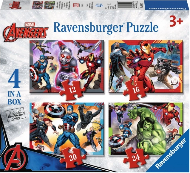 RAVENSBURGER Puzzle Avengers: Najmocnejší hrdinovia Zeme 4v1 (12,16,20,24 dielikov)