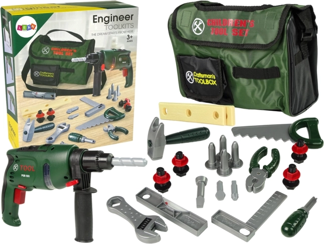 Detská sada náradia v taške s vŕtačkou, kladivom a pílou