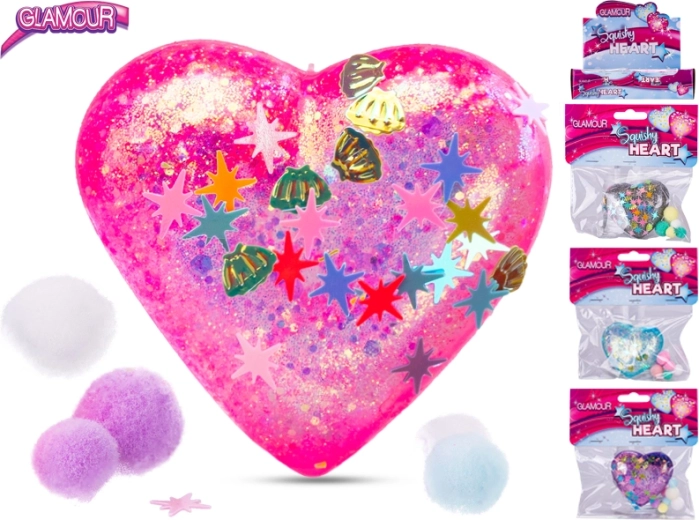 Glamour strečové dekoratívne srdce s flitrami 6 cm (mix farieb)