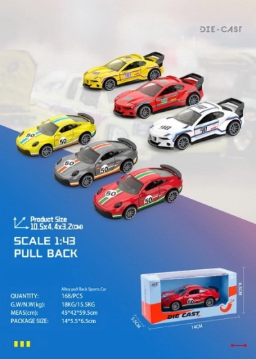 Kovové závodné autíčko 10,5 cm na spätné natiahnutie