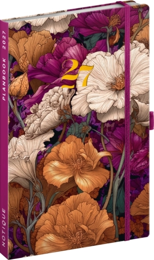 Notique planbook diár a zápisník vintage kvety 2027, 13 × 21 cm