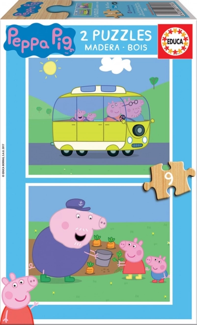 Educa drevené puzzle Prasiatko Peppa 2x9 dielikov