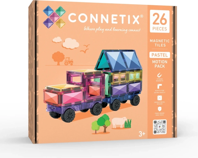 Connetix pastelová súprava s pohyblivými dielmi, 26 dielov