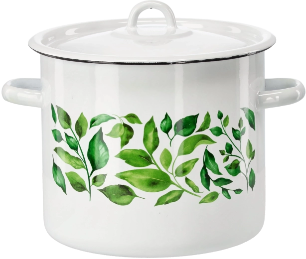 Smaltovaný hrniec 7 l 22 cm biely Fikus s pokrievkou