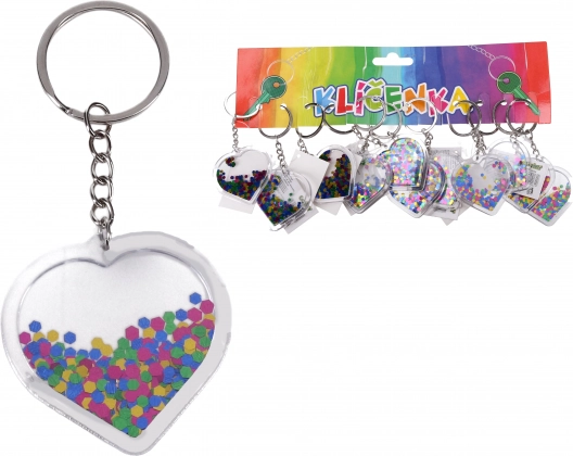 Akrylová kľúčenka s trblietkami – srdce