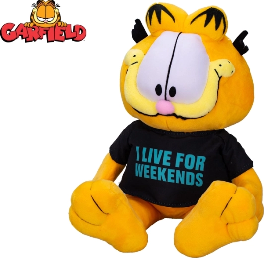 Plyšový kocúr GARFIELD 24 cm – sediaci, tričko I live for weekends