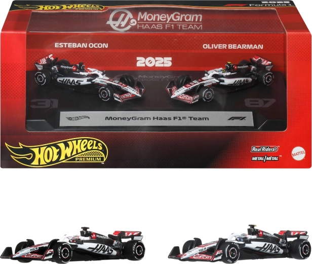 Hot Wheels Premium Formula 1 MoneyGram Haas sada 2 kovových modelov F1 Ocon a Bearman