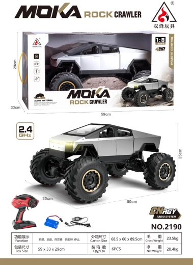 Diaľkovo ovládané terénne vozidlo Rock Crawler Truck strieborné 1:8