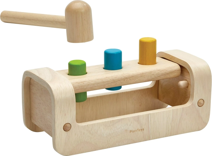 PlanToys drevená zatĺkačka s farebnými valčekmi