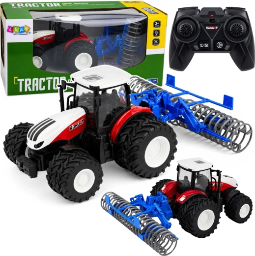 RC traktor s pripojiteľným poľnohospodárskym valcom 1:24, červený, so svetlami