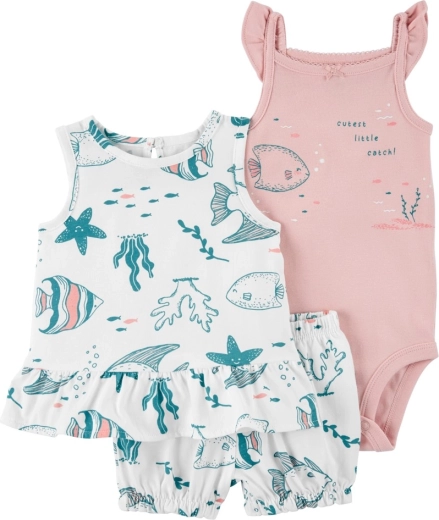 Carter's 3-dielny set Pink Ocean pre dievčatá (tielko, šortky, body) – 6m