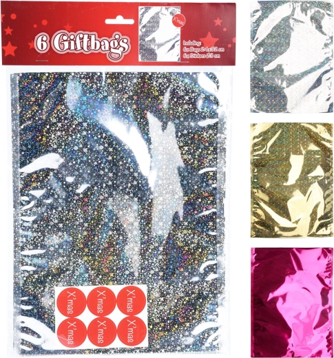 Darčekové celofánové vrecká so samolepkami 32 × 24 cm, mix farieb (6+6 ks)