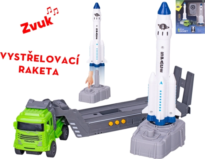 Nákladné auto so zotrvačníkom a raketou so strelou, zvuky