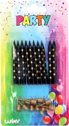 Sviečky so stojančekmi so zlatými bodkami, 10 ks