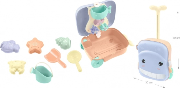 Kufrík s kolieskami a sadou na piesok s vodným mlynom