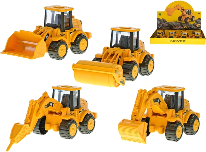 Stavebné auto 13 cm na zotrvačník, 4 druhy, 8 ks v boxe