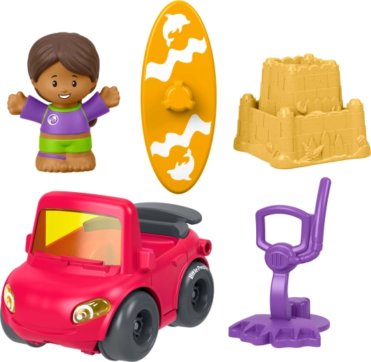 Fisher-Price Little People sada s autíčkom, figúrkou a doplnkami – deň na pláži