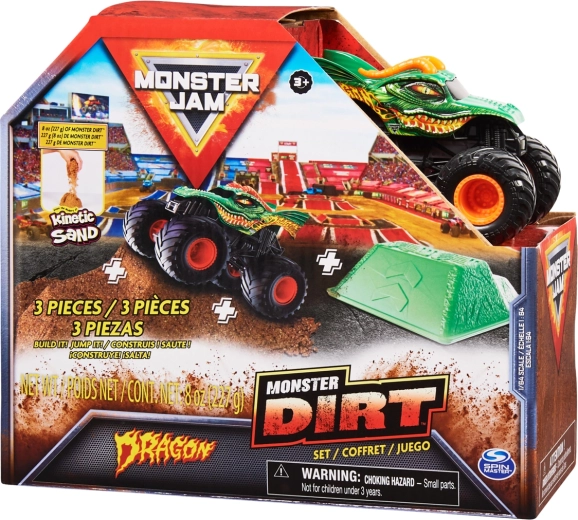 Monster Jam Dragon – kovový monster truck 1:64 so skokanskou rampou a pieskom