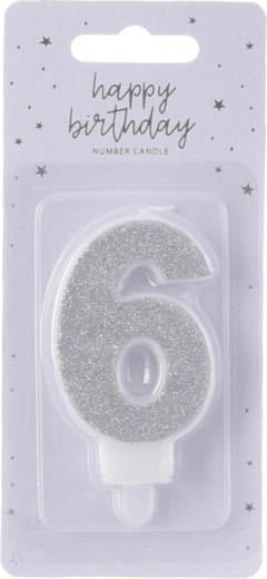 Strieborná tortová sviečka číslo 6, 7 cm