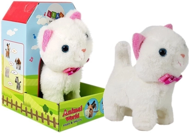 Interaktívna biela mačka na batérie