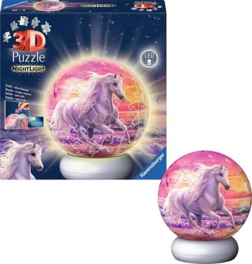 Ravensburger svietiaca 3D puzzle guľa Kôň – nočná edícia, 72 dielikov