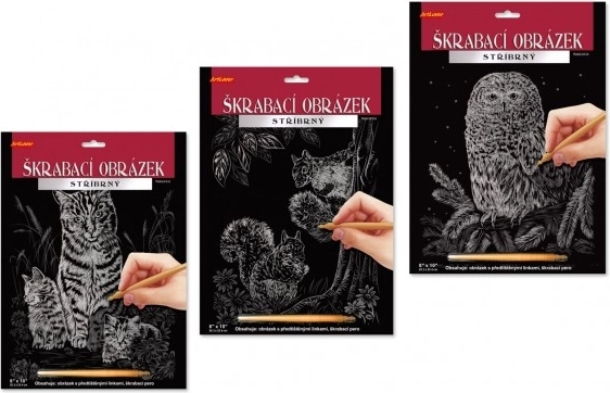 ARTLOVER škrabací obrázok strieborný – mačka s mačiatkami 20 × 25 cm