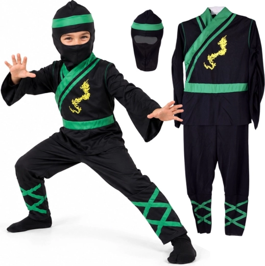 Detský kostým ninja so zelenými detailmi, veľkosť M