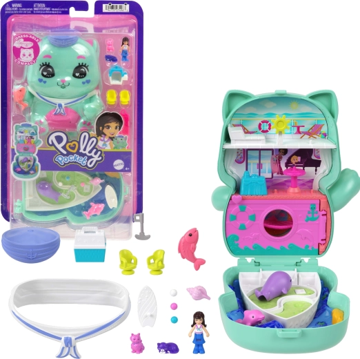 Polly Pocket kompaktná herná súprava Mačacia plavba s figúrkami a doplnkami