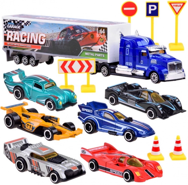 Kovové autíčka sada pretekárov so značkami