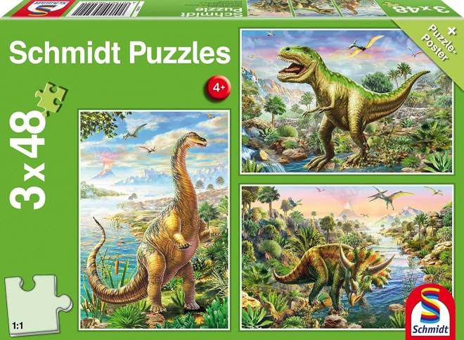 Schmidt puzzle Dinosauří dobrodružstvá 3×48 dielikov