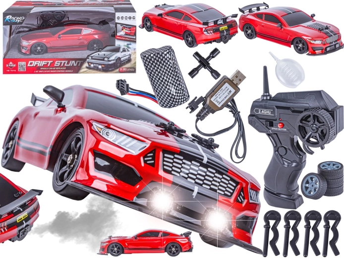 Diaľkovo ovládané driftovacie auto Mustang 1:16 2,4 GHz 4WD s parným efektom a LED svetlami - 1 kus