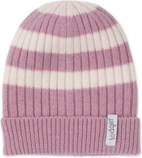 Lodger pletená merino čiapka stripe mauve (6–12 mesiacov)