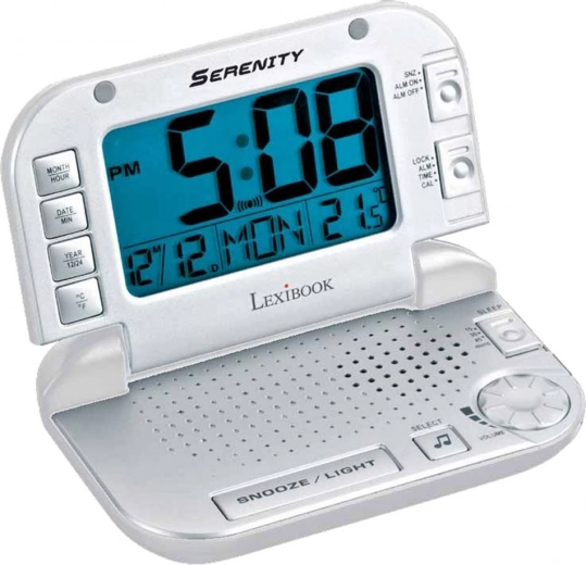 Cestovný budík s relaxačnými prírodnými zvukmi a podsvieteným displejom