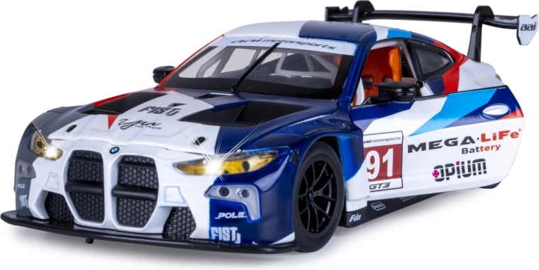 Kovový model BMW M4 GT3 1:24 biely so svetlami a zvukmi