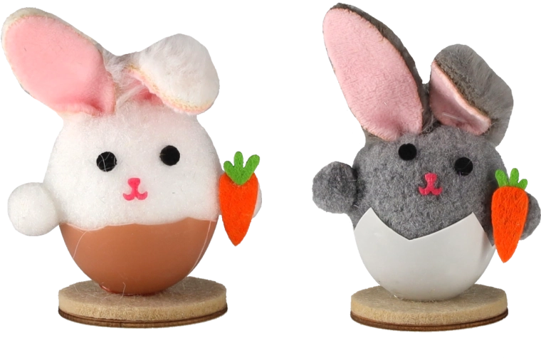 Veľkonočná dekorácia zajačik v škrupinke na drevenom podstavci