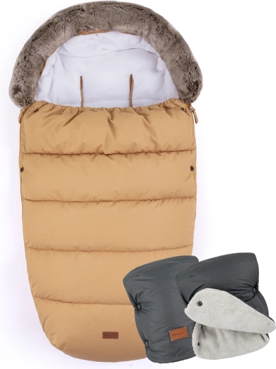 PETITE&MARS fusak 4v1 Comfy elegant caramel + rukávnik Jasie charcoal grey