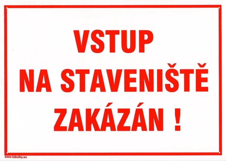 Bezpečnostná tabuľka – vstup na stavenisko zakázaný, A4 plast 210 × 297 mm