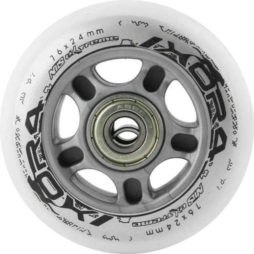 Sada bielych PU koliesok 76 × 24 mm s ložiskami ABEC 7 NILS EXTREME