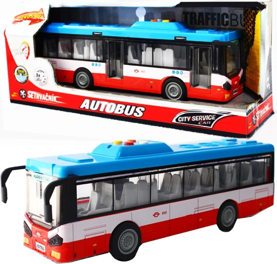 Mestský autobus na zotrvačník so svetlami a zvukmi – červený